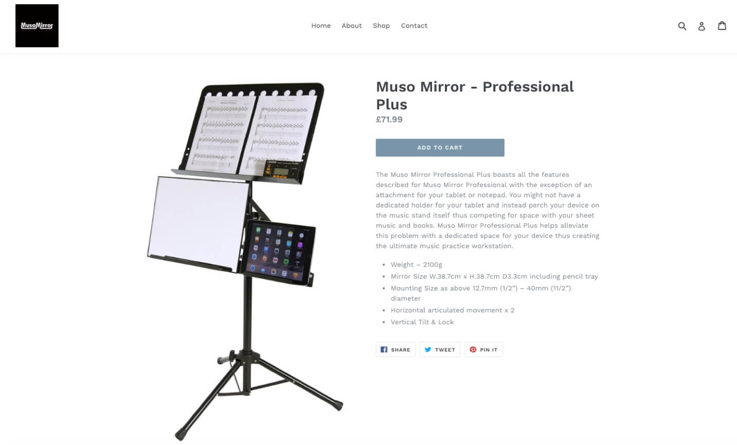 Product page - Muso Mirror eCommerce site