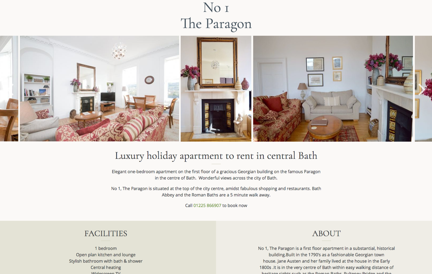 Screenshot of Website for luxury holiday apartment in Bath